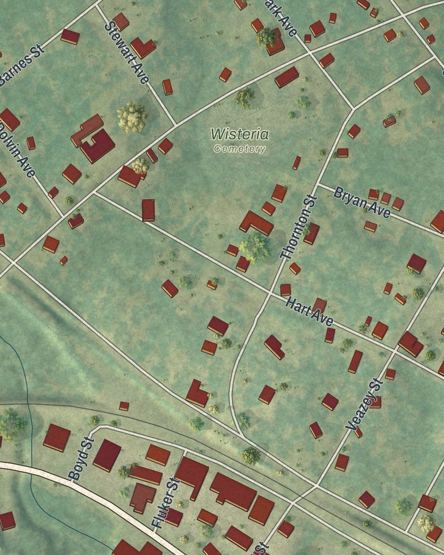 Close-up of Union Point streets on the map