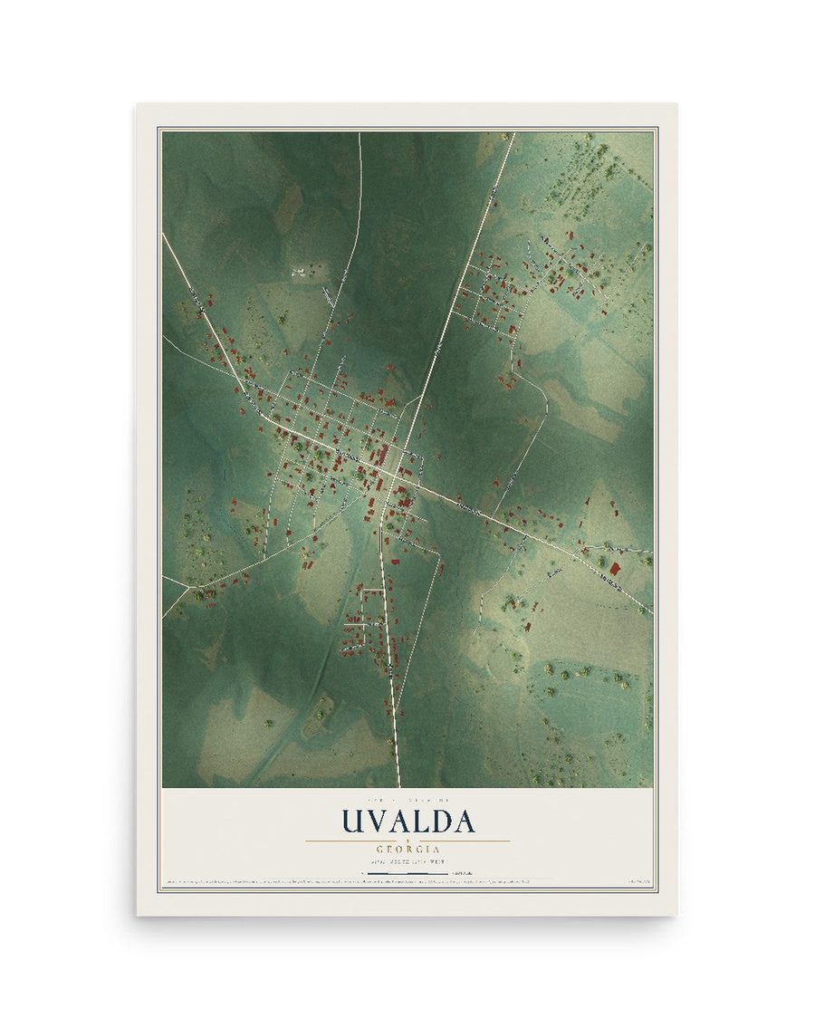 Uvalda, Georgia map print, 12 x 18 in, print only