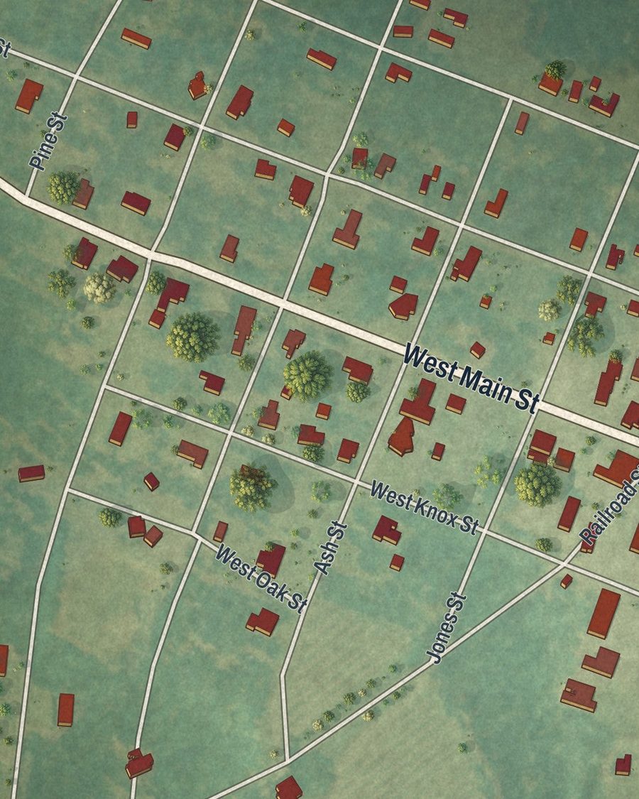 Close-up of Uvalda streets on the map