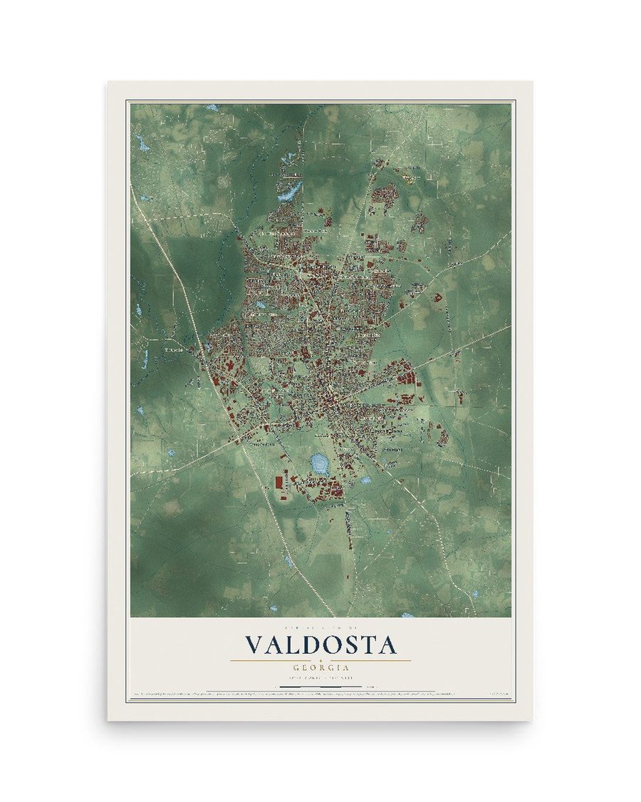 Valdosta, Georgia map print, 12 x 18 in, print only