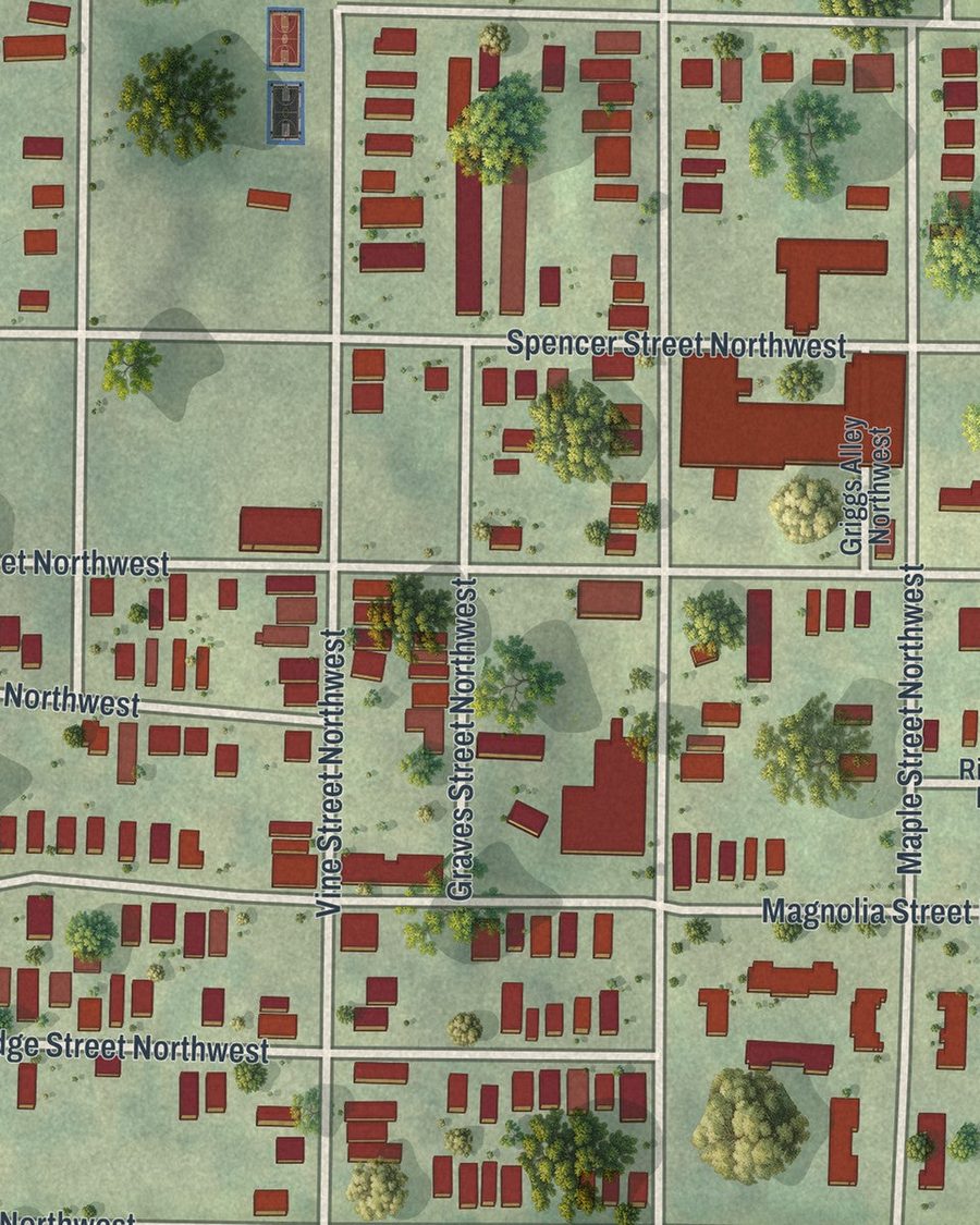 Close-up of Vine City streets on the map