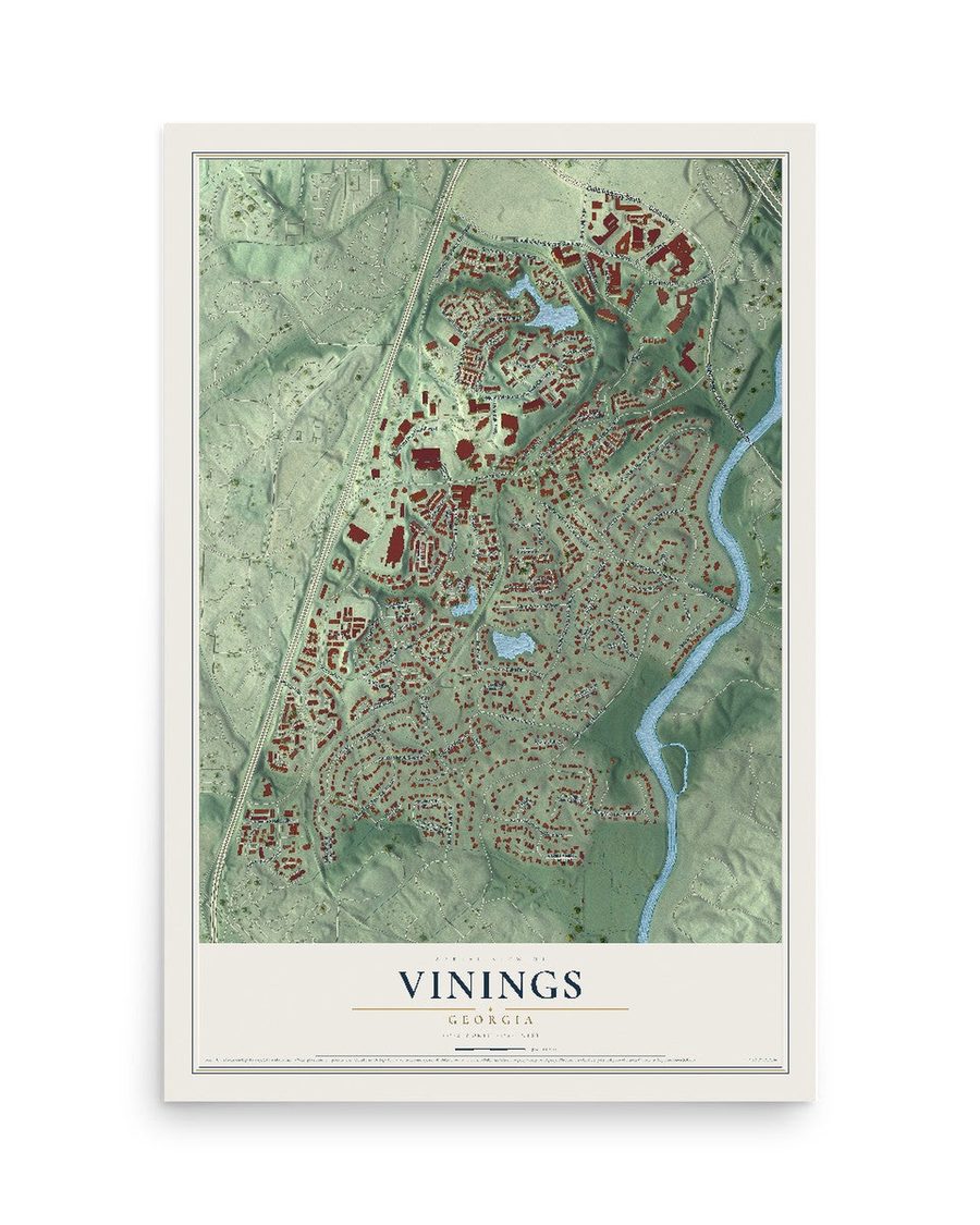 Vinings, Georgia map print, 12 x 18 in, print only