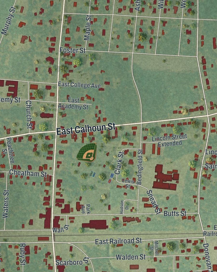 Close-up of Wadley streets on the map