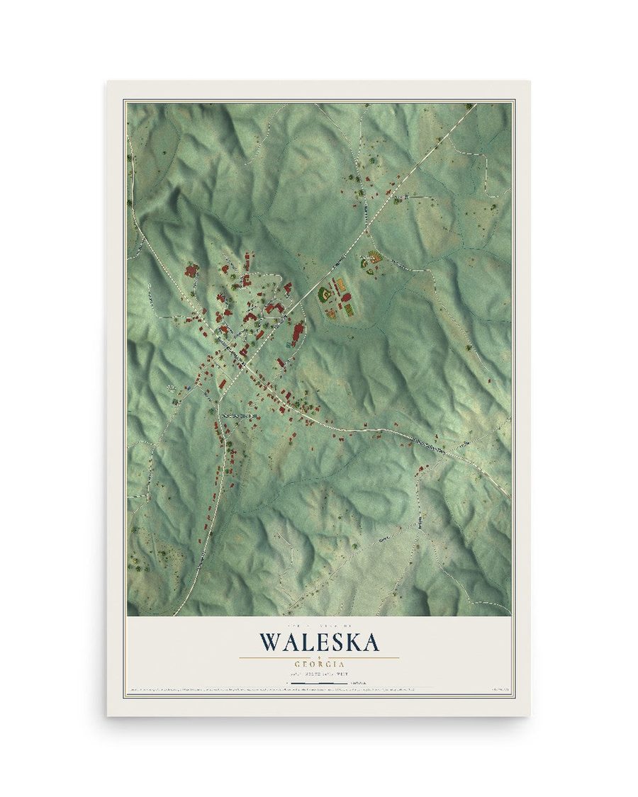 Waleska, Georgia map print, 12 x 18 in, print only