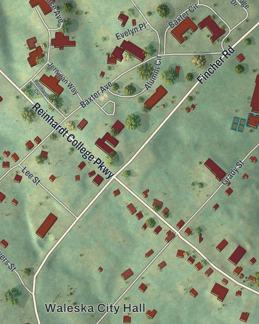 Close-up of Waleska streets on the map