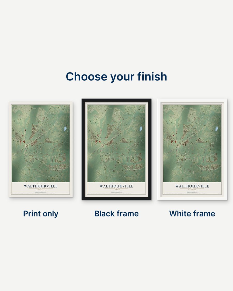 The Walthourville, Georgia map as a print only, in a black frame and in a white frame