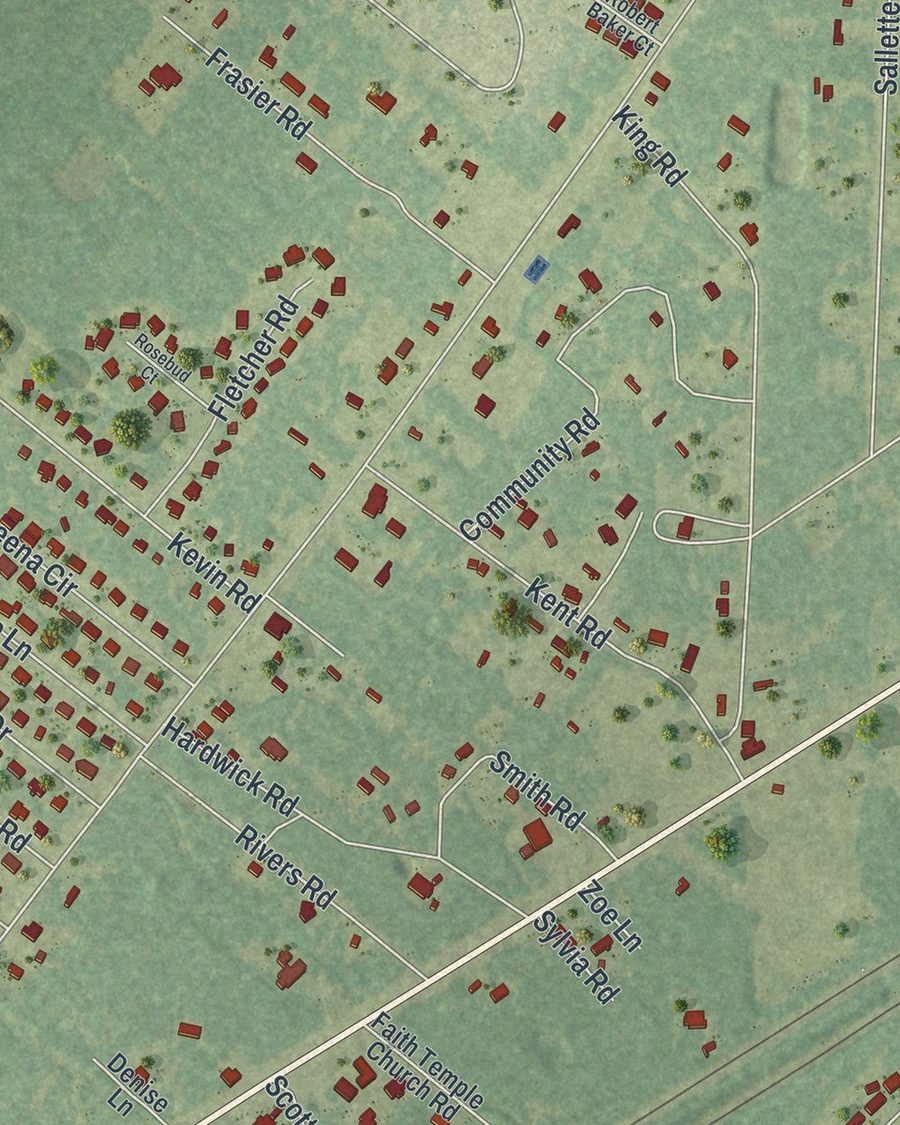 Close-up of Walthourville streets on the map