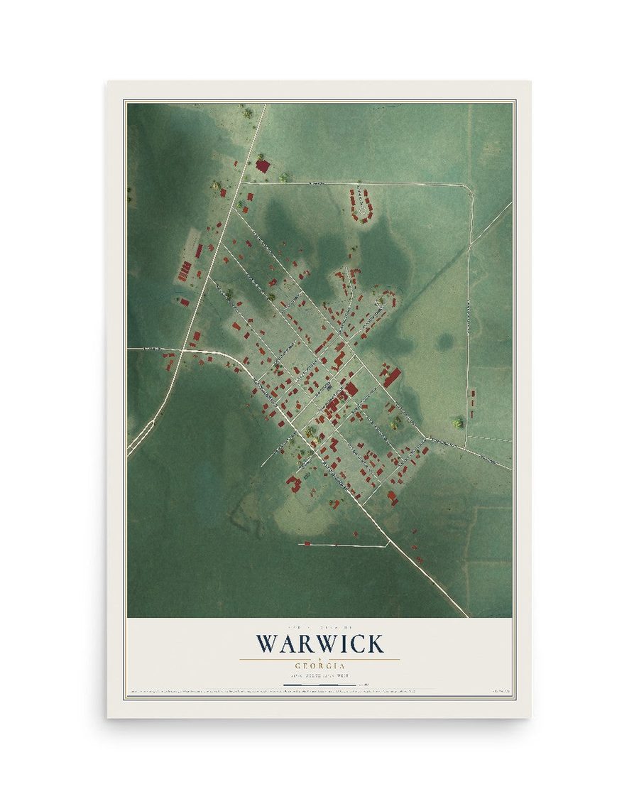 Warwick, Georgia map print, 12 x 18 in, print only