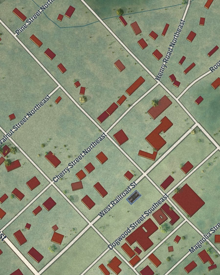 Close-up of Warwick streets on the map