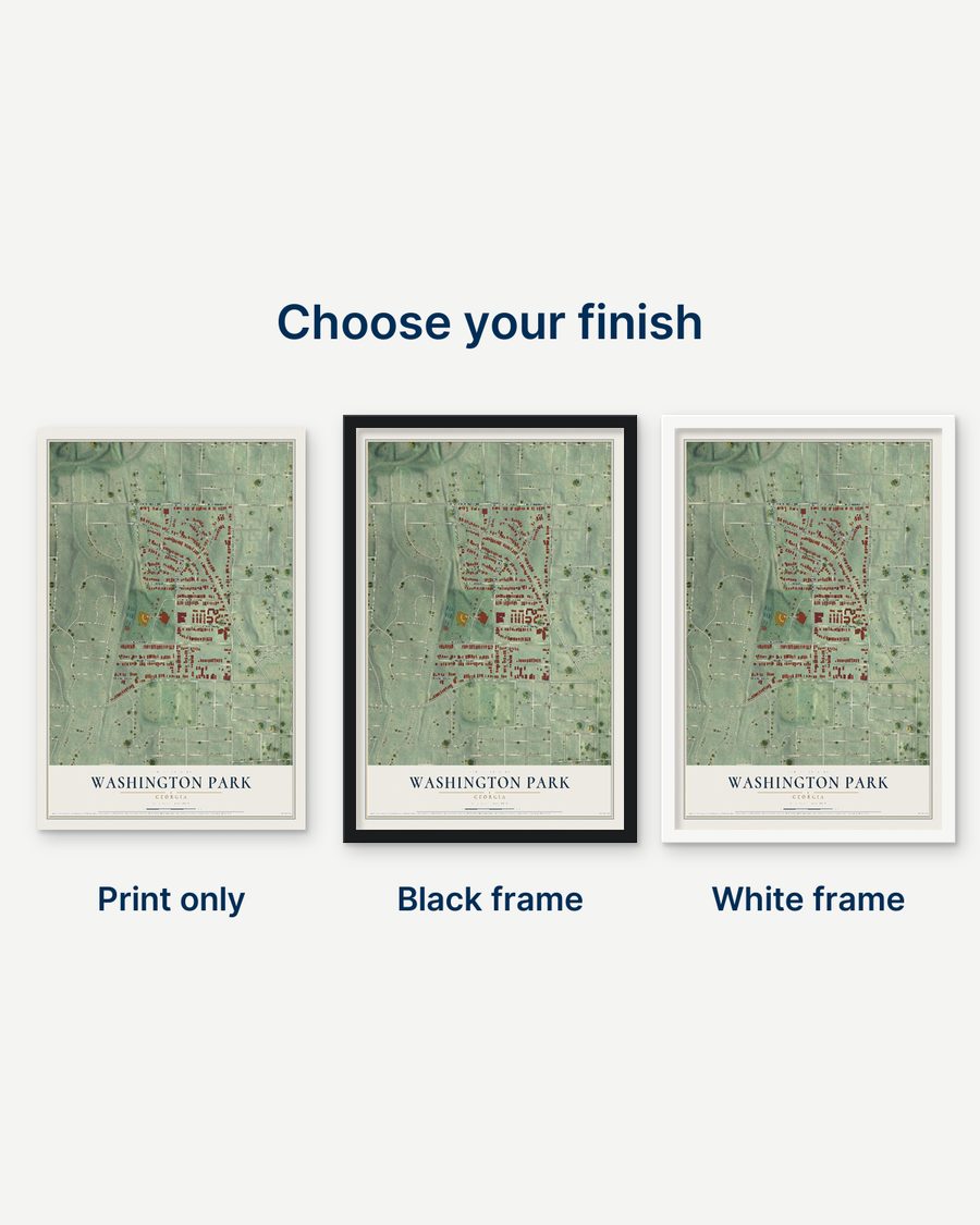 The Washington Park, Georgia map as a print only, in a black frame and in a white frame
