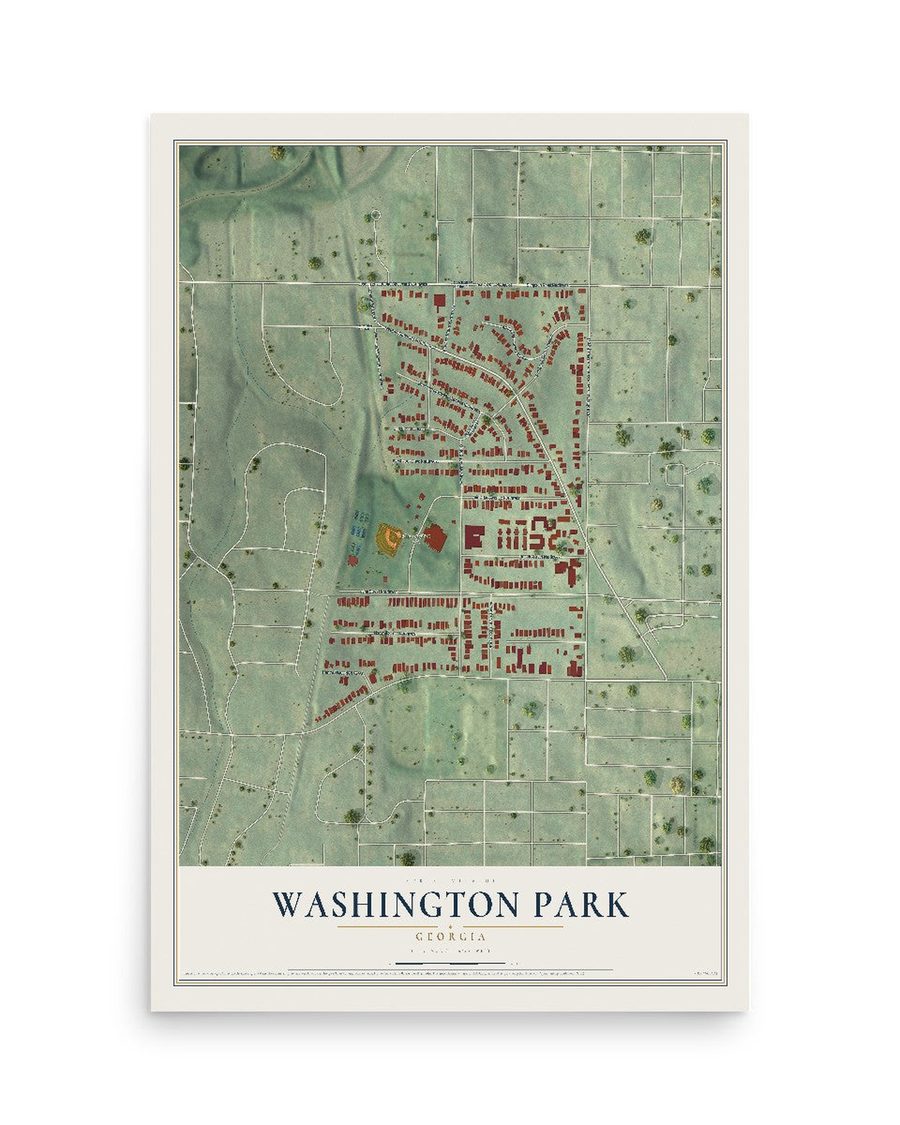 Washington Park, Georgia map print, 12 x 18 in, print only