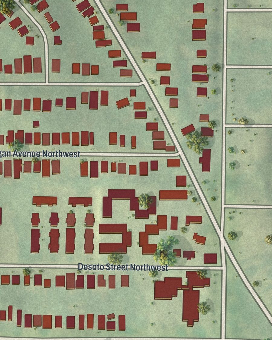 Close-up of Washington Park streets on the map