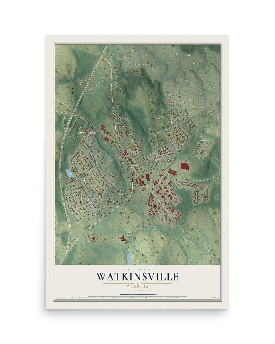 Watkinsville, Georgia map print, 12 x 18 in, print only