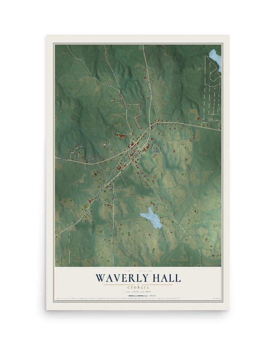 Waverly Hall, Georgia map print, 12 x 18 in, print only