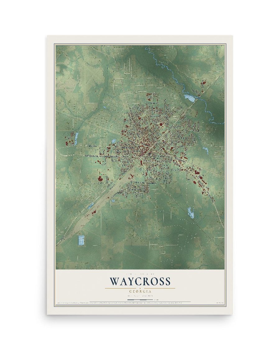 Waycross, Georgia map print, 12 x 18 in, print only