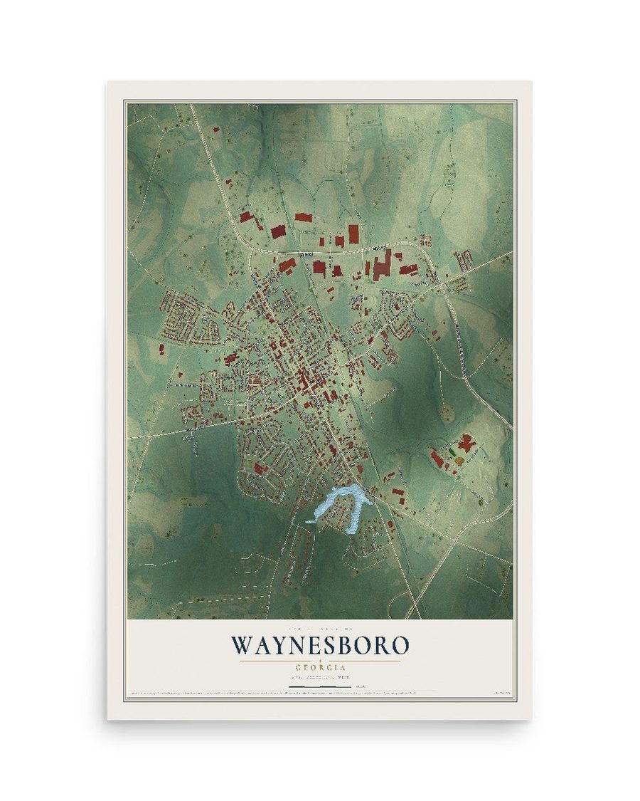 Waynesboro, Georgia map print, 12 x 18 in, print only