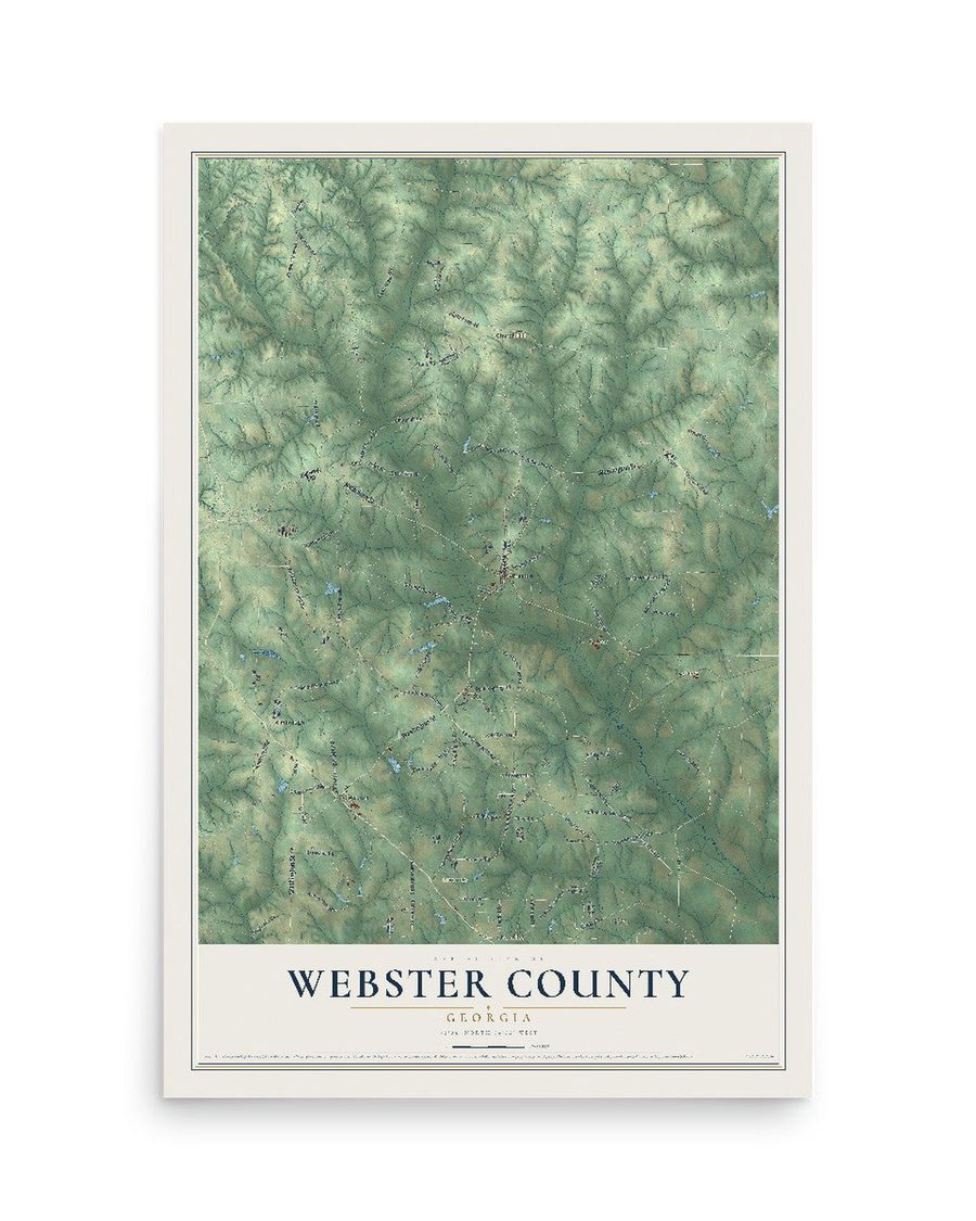 Webster County, Georgia map print, 12 x 18 in, print only