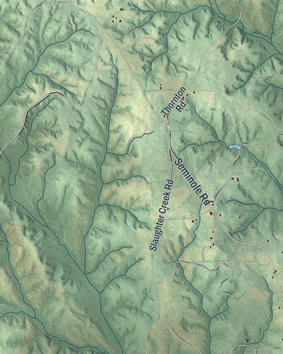 Close-up of Webster County streets on the map