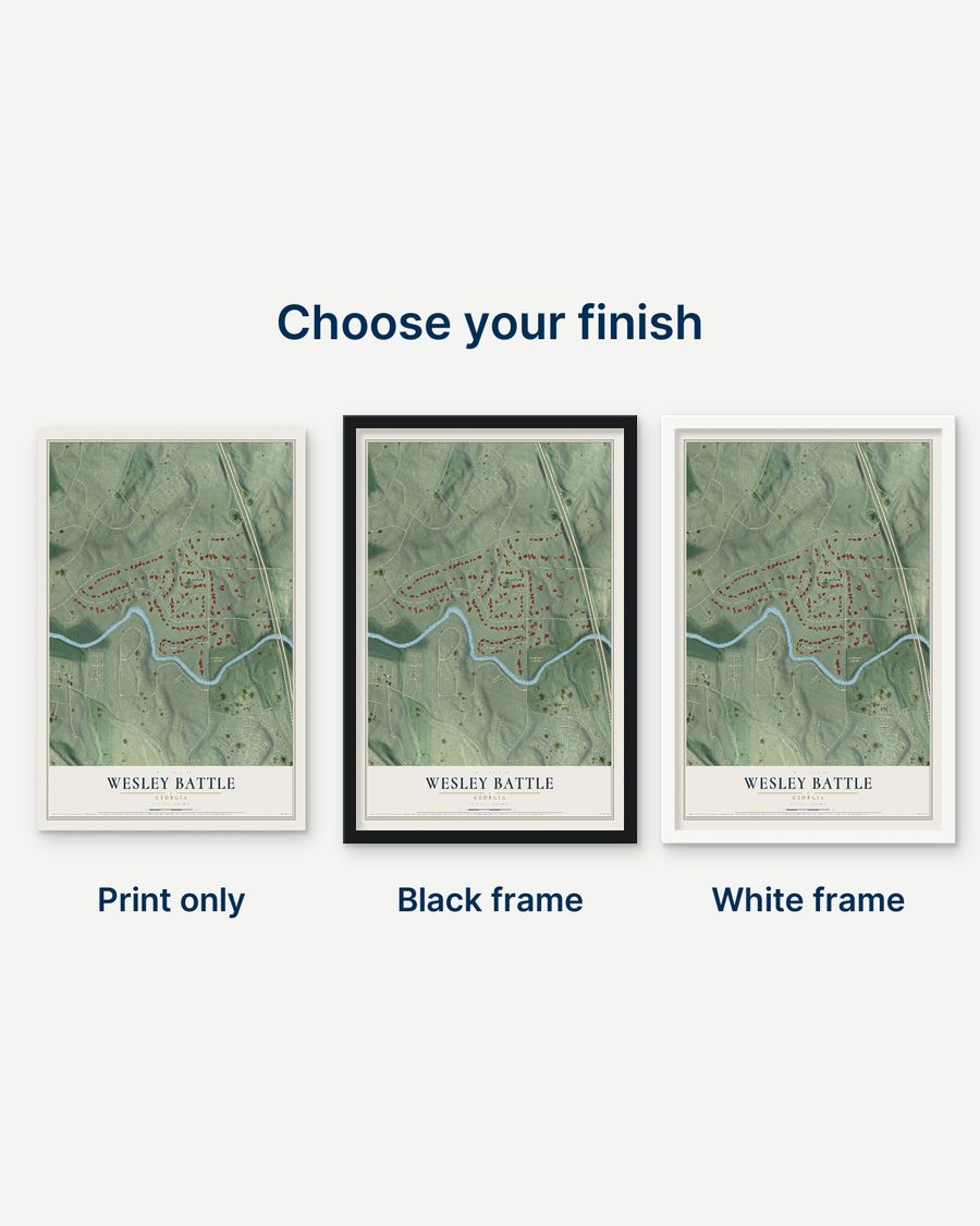 The Wesley Battle, Georgia map as a print only, in a black frame and in a white frame