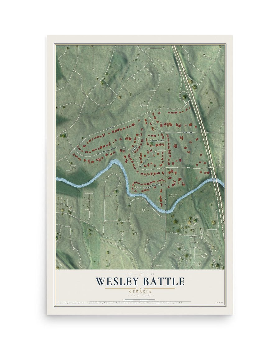 Wesley Battle, Georgia map print, 12 x 18 in, print only