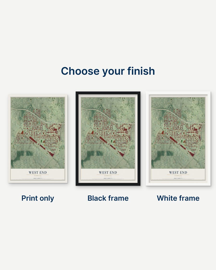 The West End, Georgia map as a print only, in a black frame and in a white frame