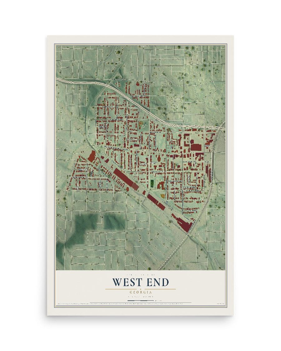 West End, Georgia map print, 12 x 18 in, print only