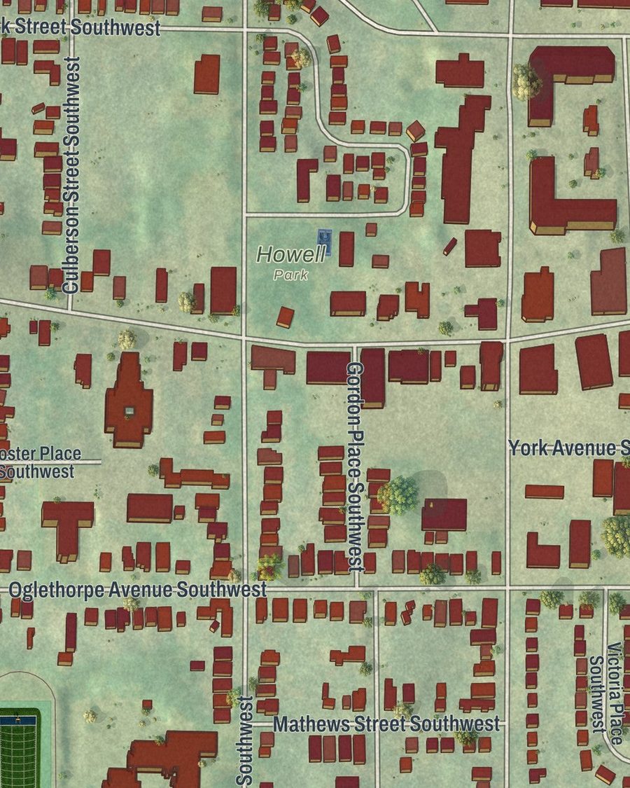 Close-up of West End streets on the map