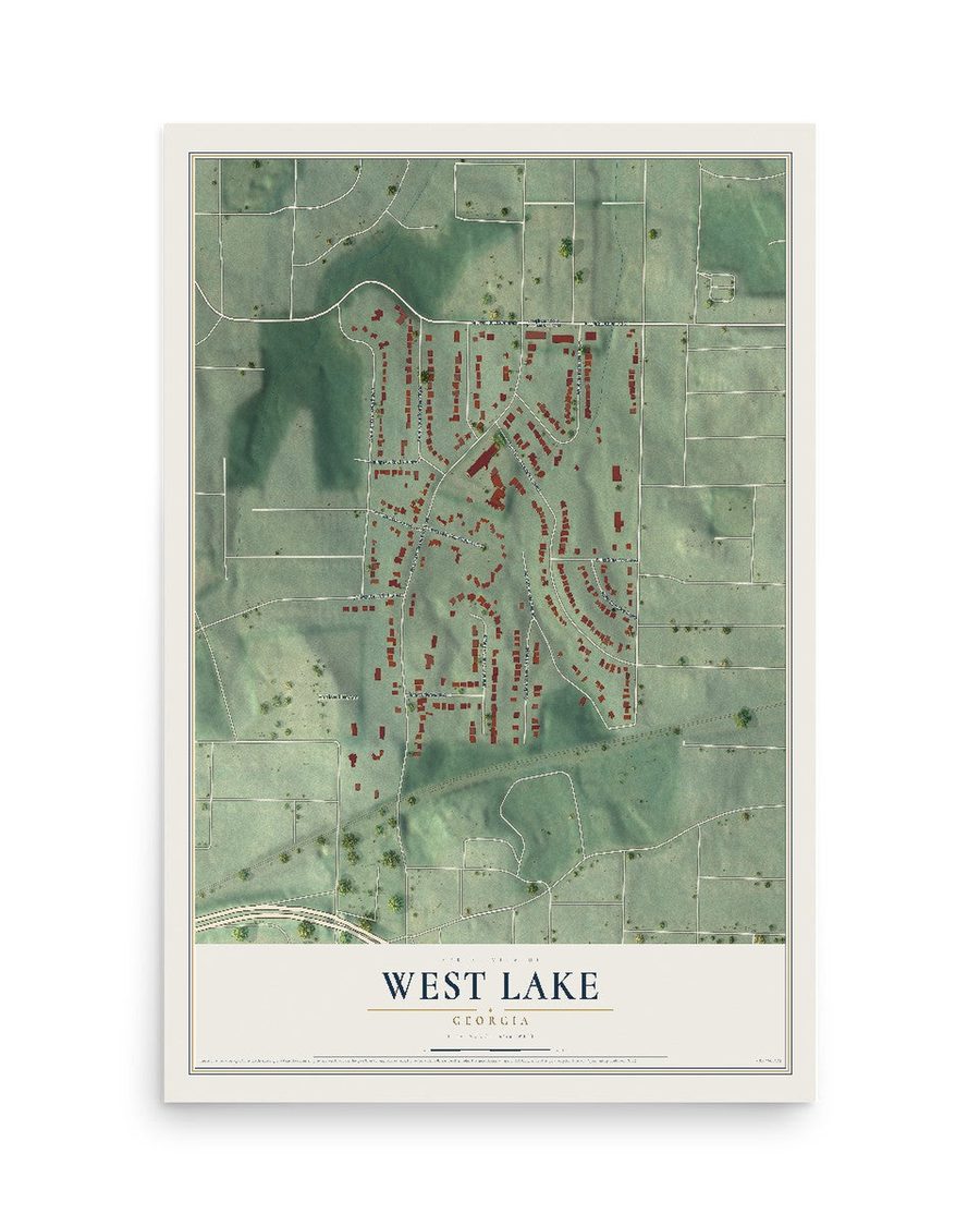 West Lake, Georgia map print, 12 x 18 in, print only
