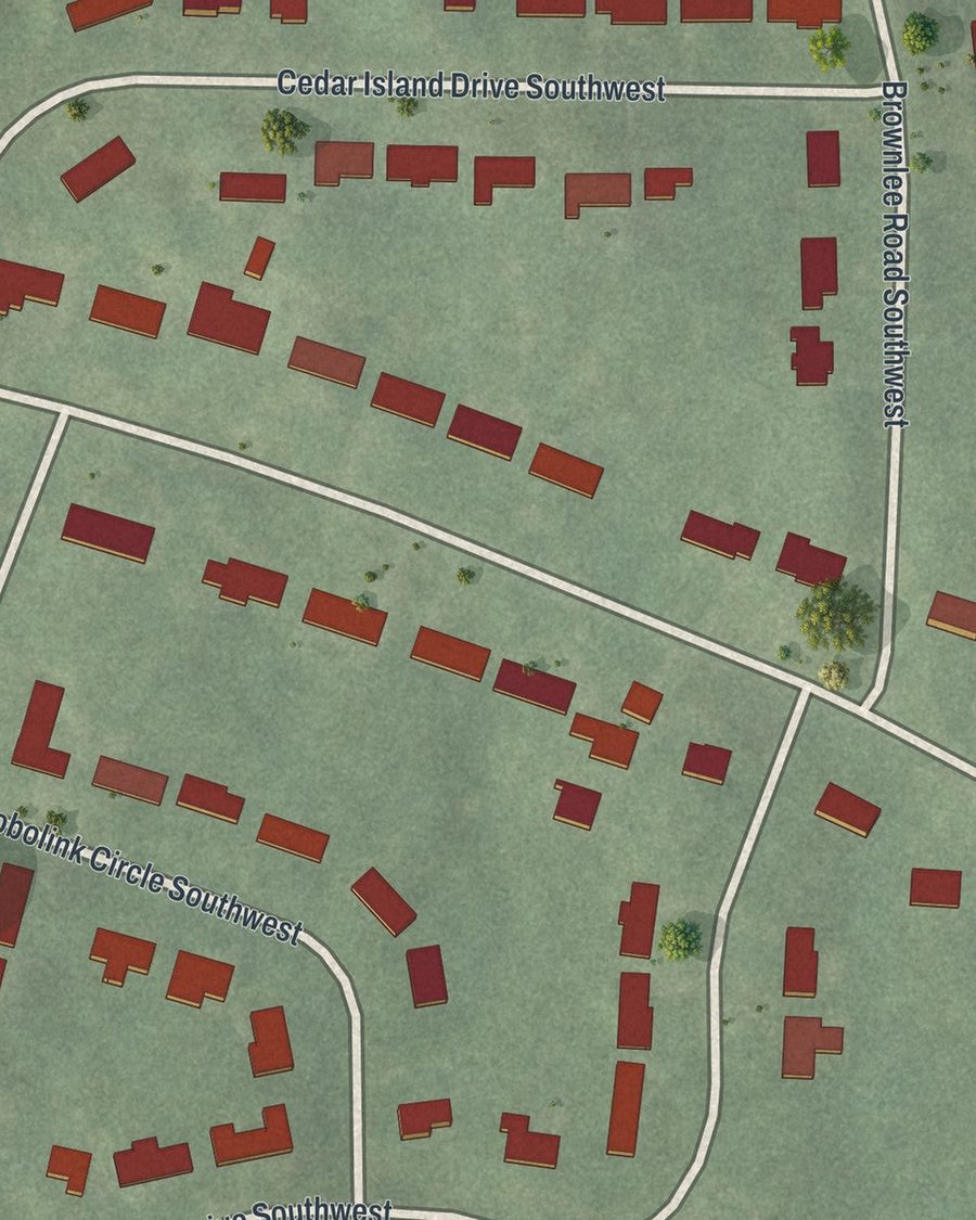Close-up of West Manor streets on the map
