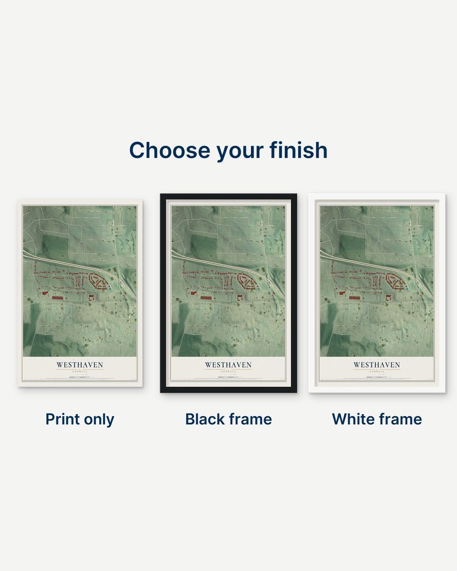 The Westhaven, Georgia map as a print only, in a black frame and in a white frame