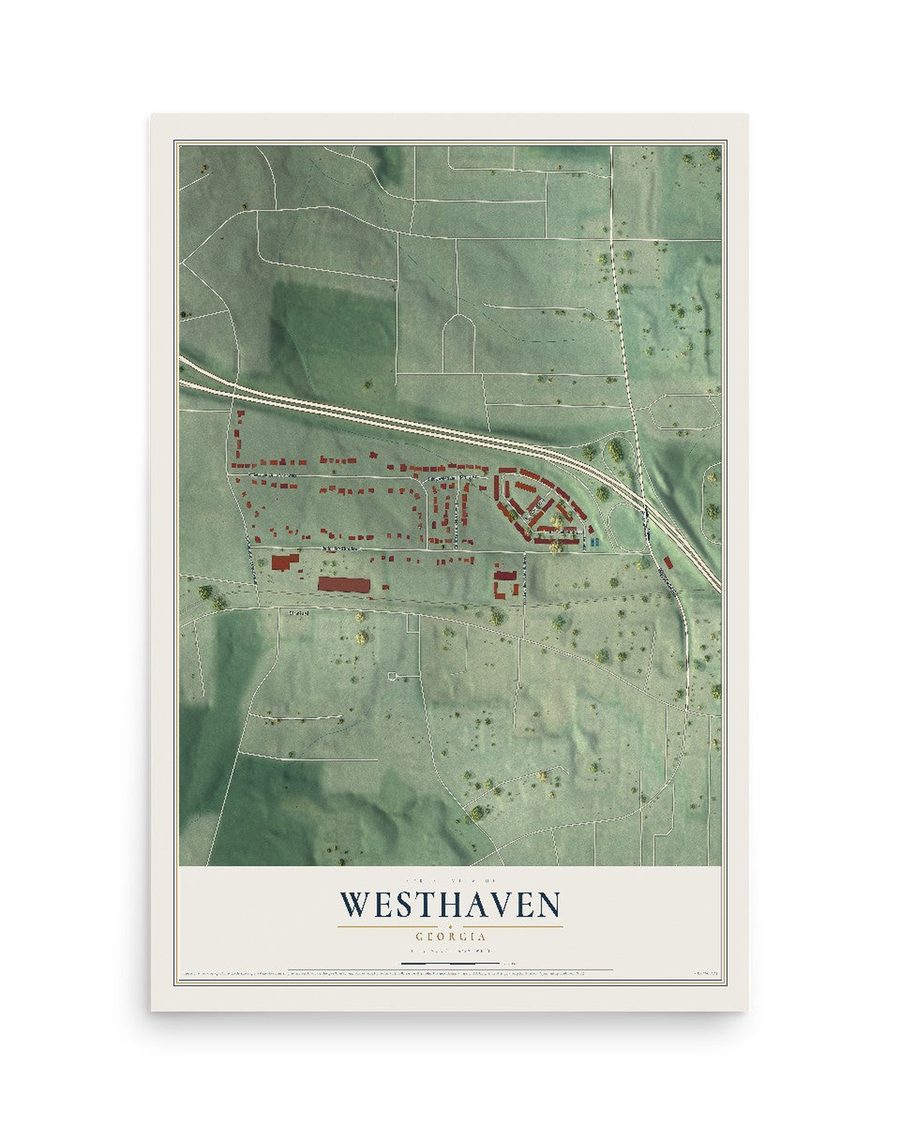 Westhaven, Georgia map print, 12 x 18 in, print only