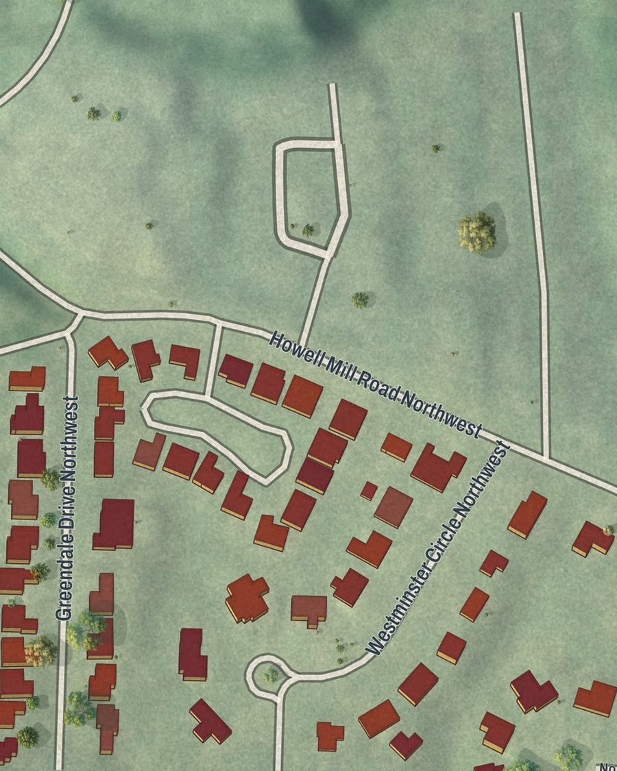 Close-up of Westminster-Milmar streets on the map