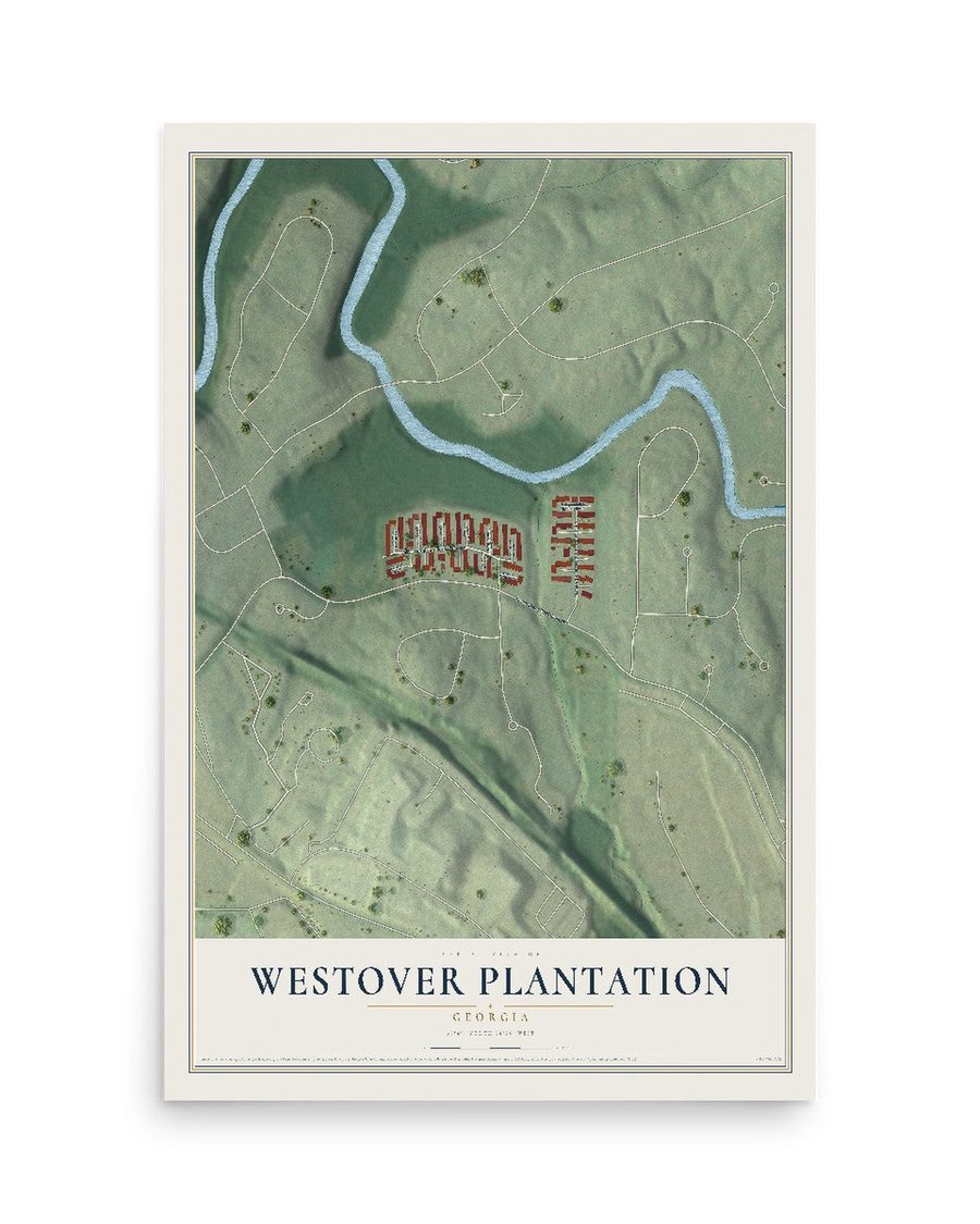 Westover Plantation, Georgia map print, 12 x 18 in, print only