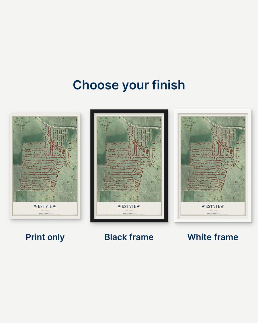 The Westview, Georgia map as a print only, in a black frame and in a white frame