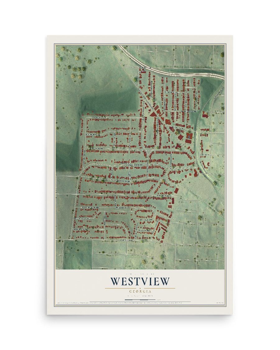 Westview, Georgia map print, 12 x 18 in, print only