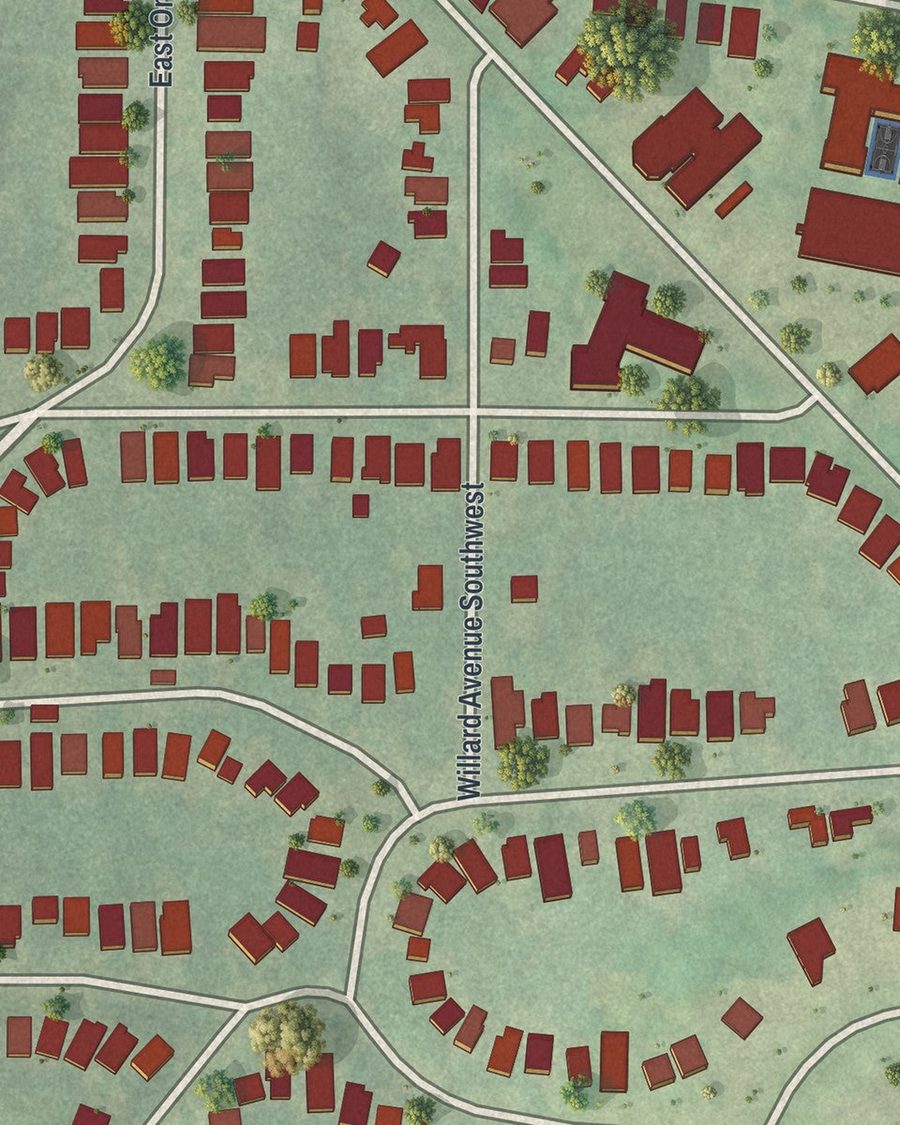 Close-up of Westview streets on the map