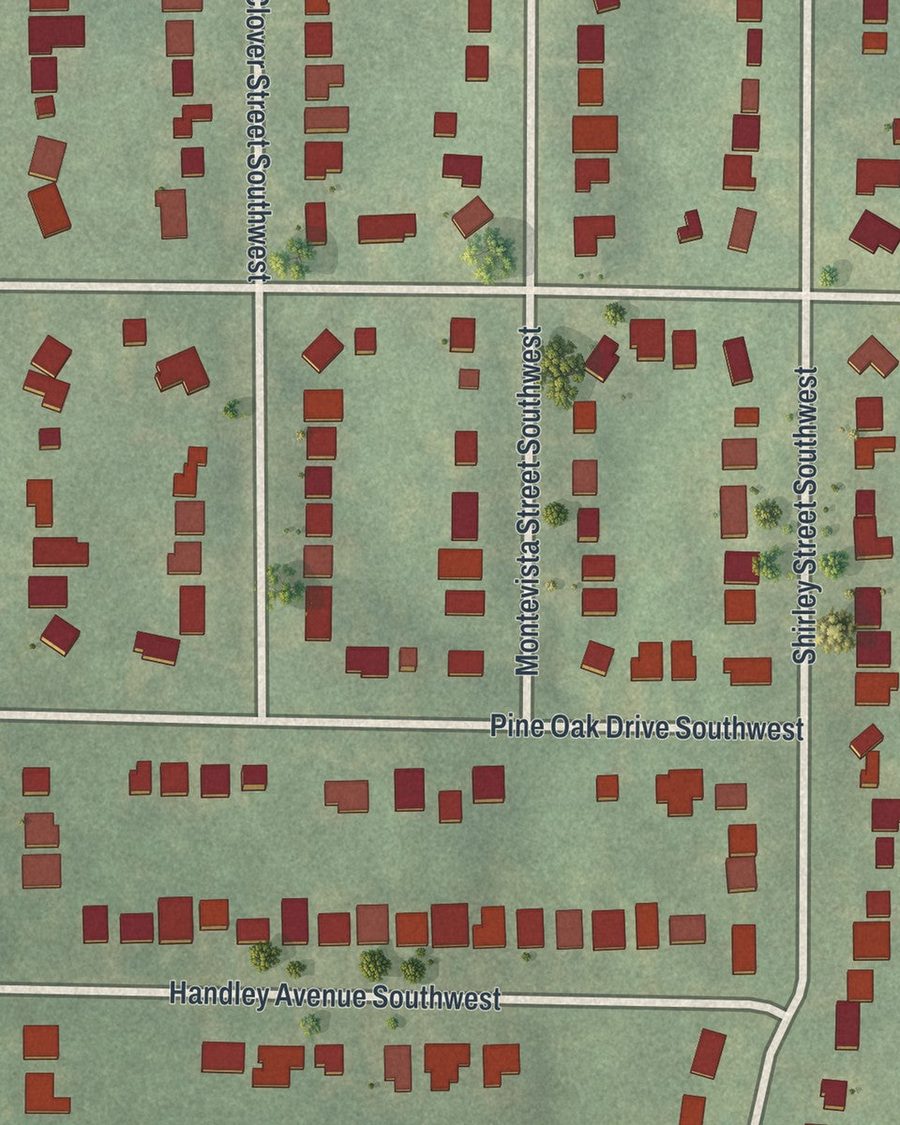 Close-up of Westwood Terrace streets on the map