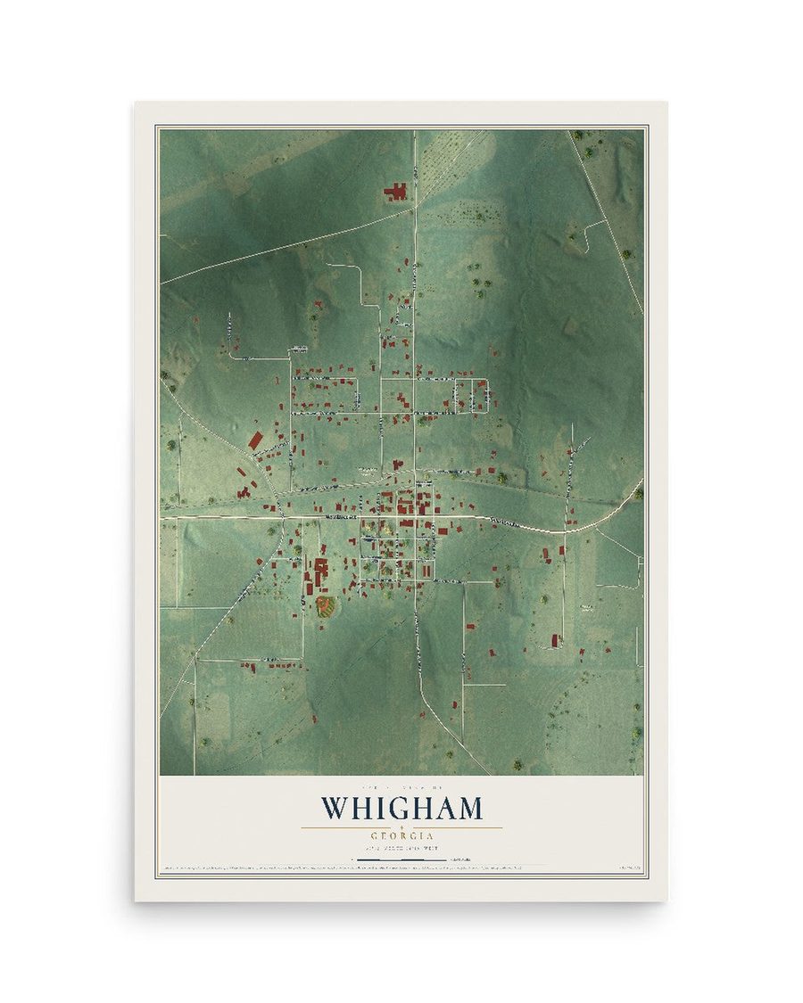 Whigham, Georgia map print, 12 x 18 in, print only