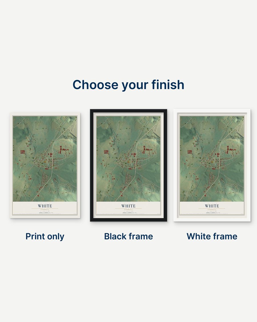 The White, Georgia map as a print only, in a black frame and in a white frame