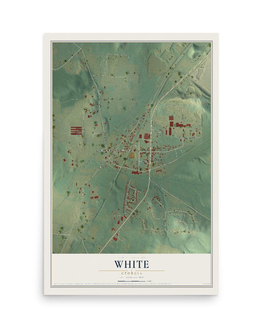 White, Georgia map print, 12 x 18 in, print only