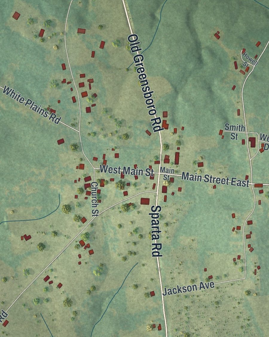 Close-up of White Plains streets on the map