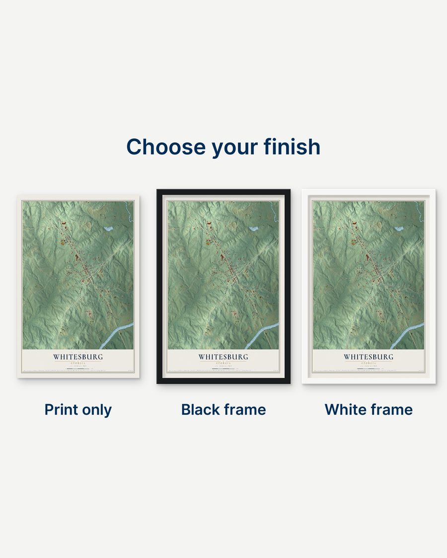 The Whitesburg, Georgia map as a print only, in a black frame and in a white frame