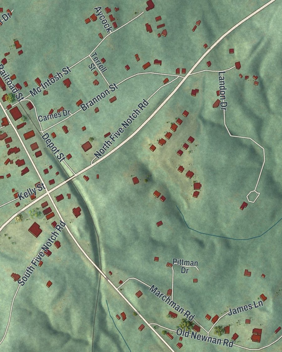 Close-up of Whitesburg streets on the map