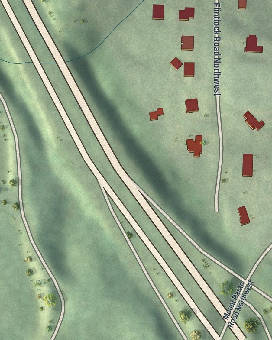 Close-up of Whitewater Creek streets on the map