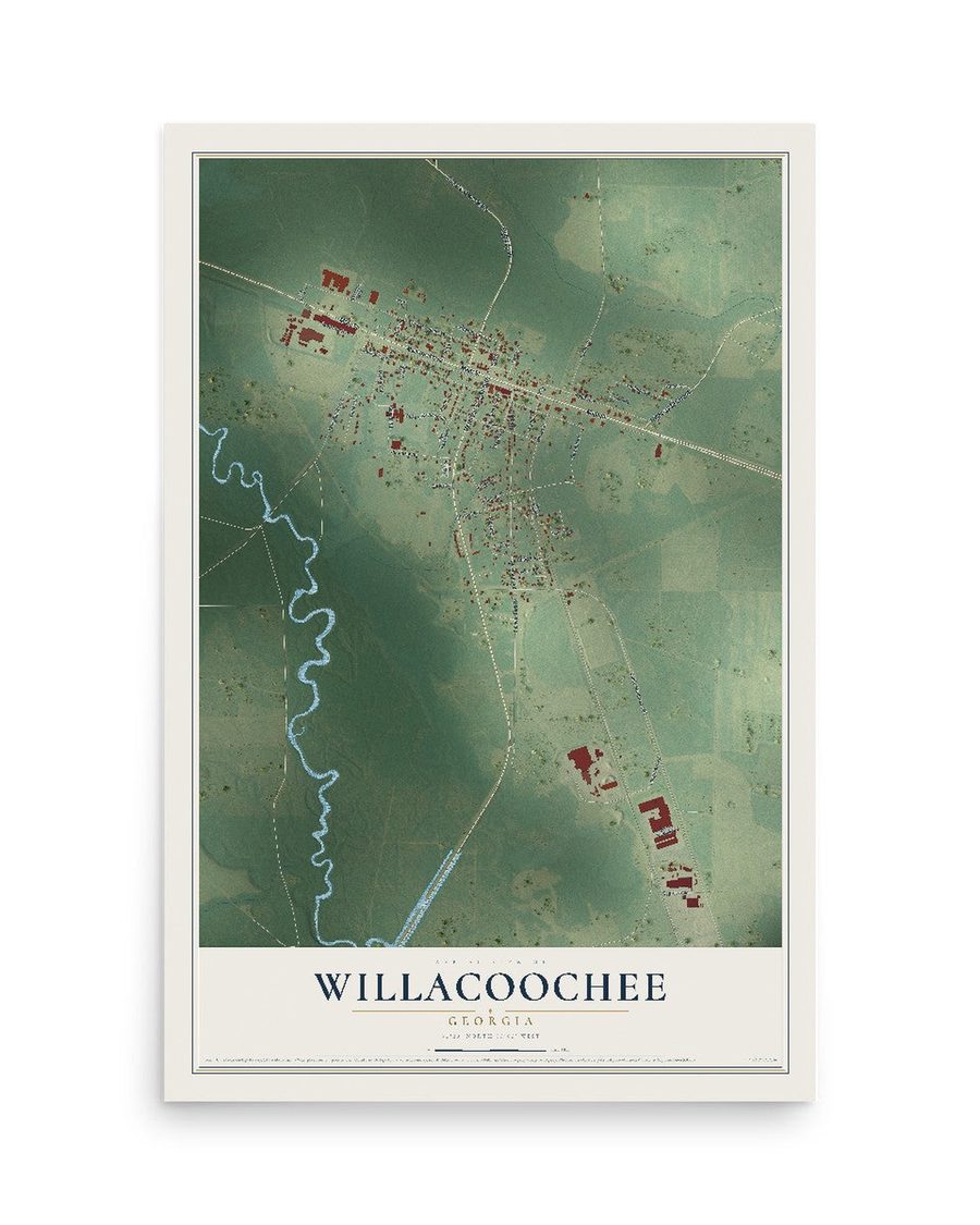 Willacoochee, Georgia map print, 12 x 18 in, print only