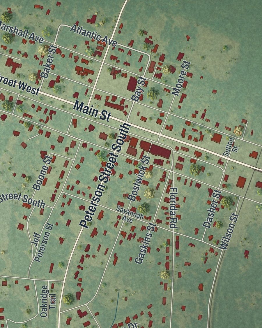 Close-up of Willacoochee streets on the map