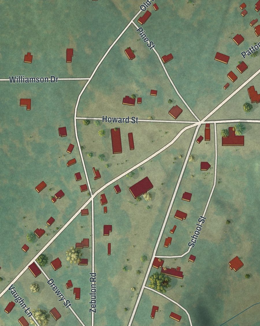 Close-up of Williamson streets on the map