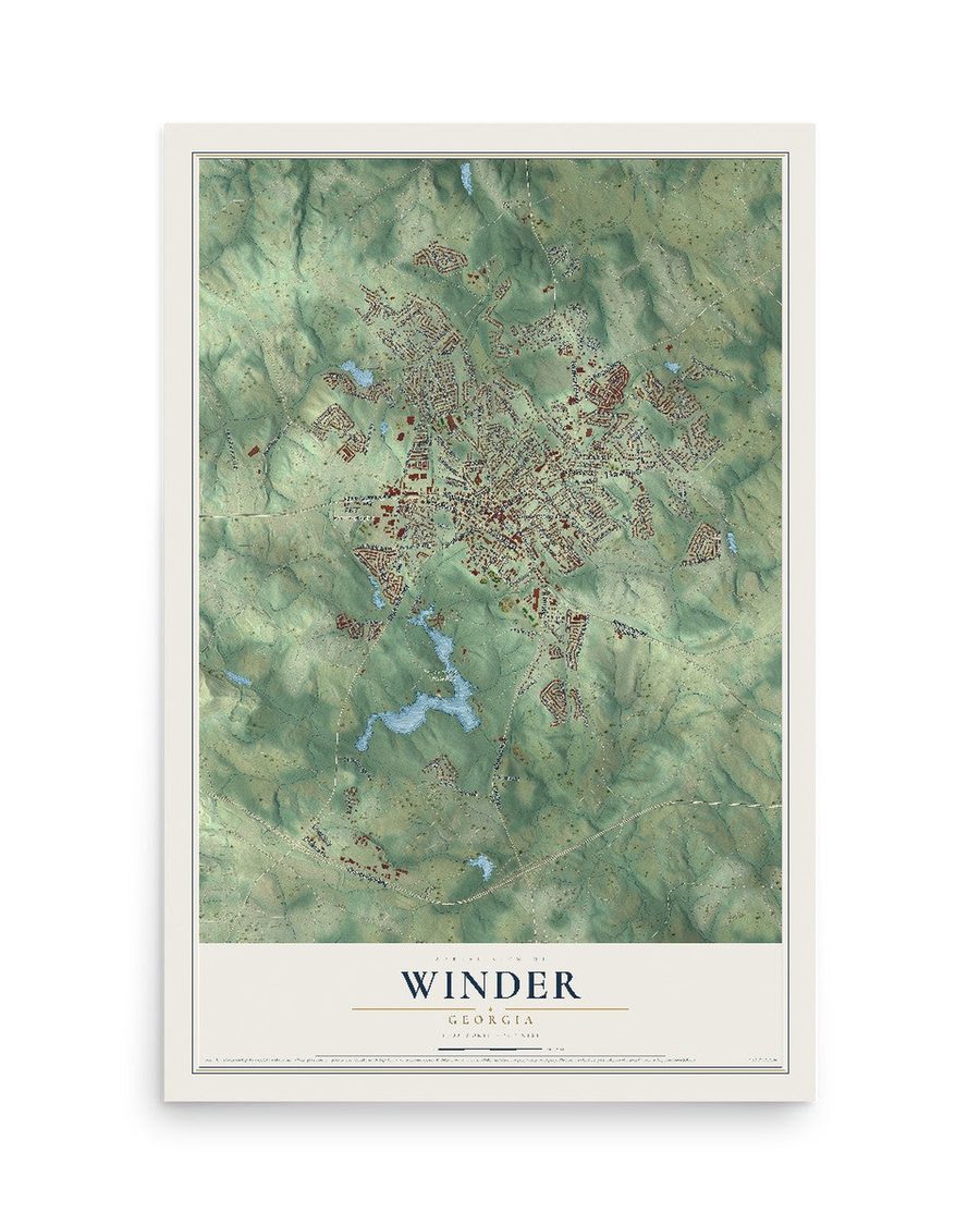 Winder, Georgia map print, 12 x 18 in, print only