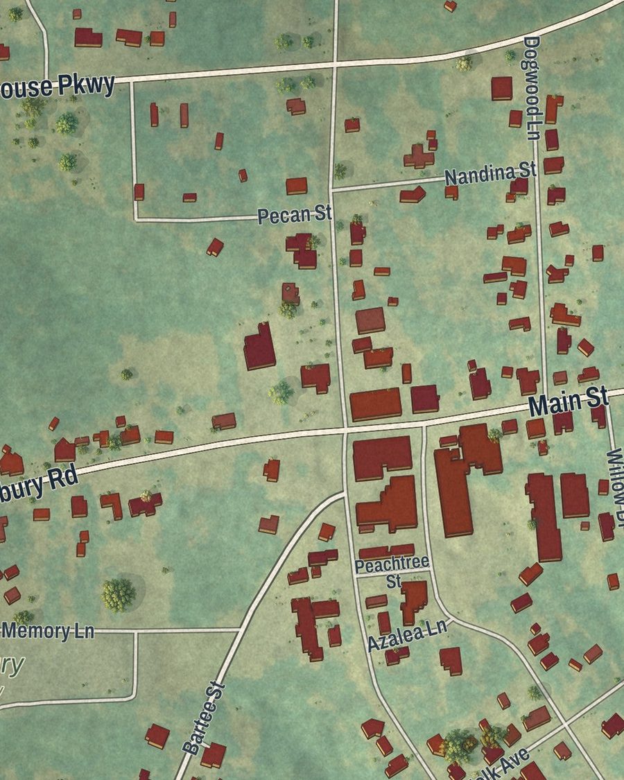 Close-up of Woodbury streets on the map