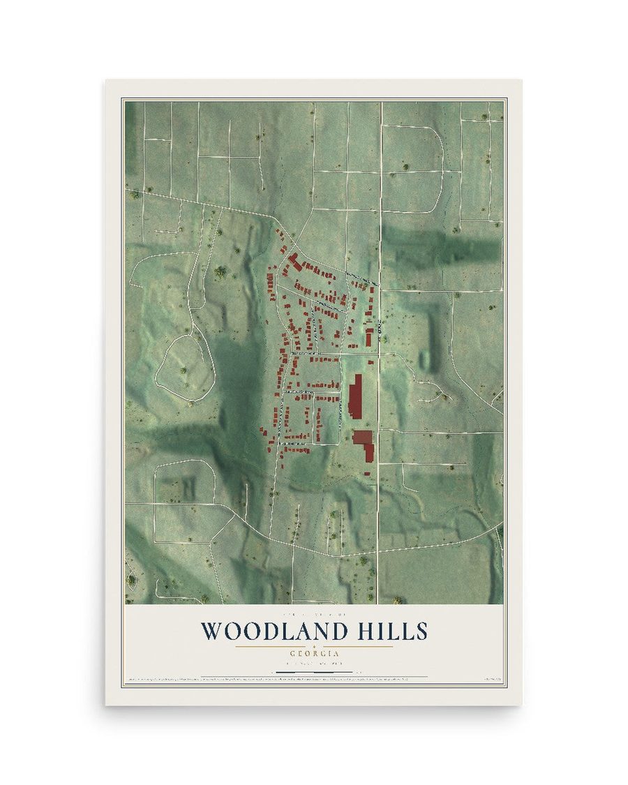 Woodland Hills, Georgia map print, 12 x 18 in, print only